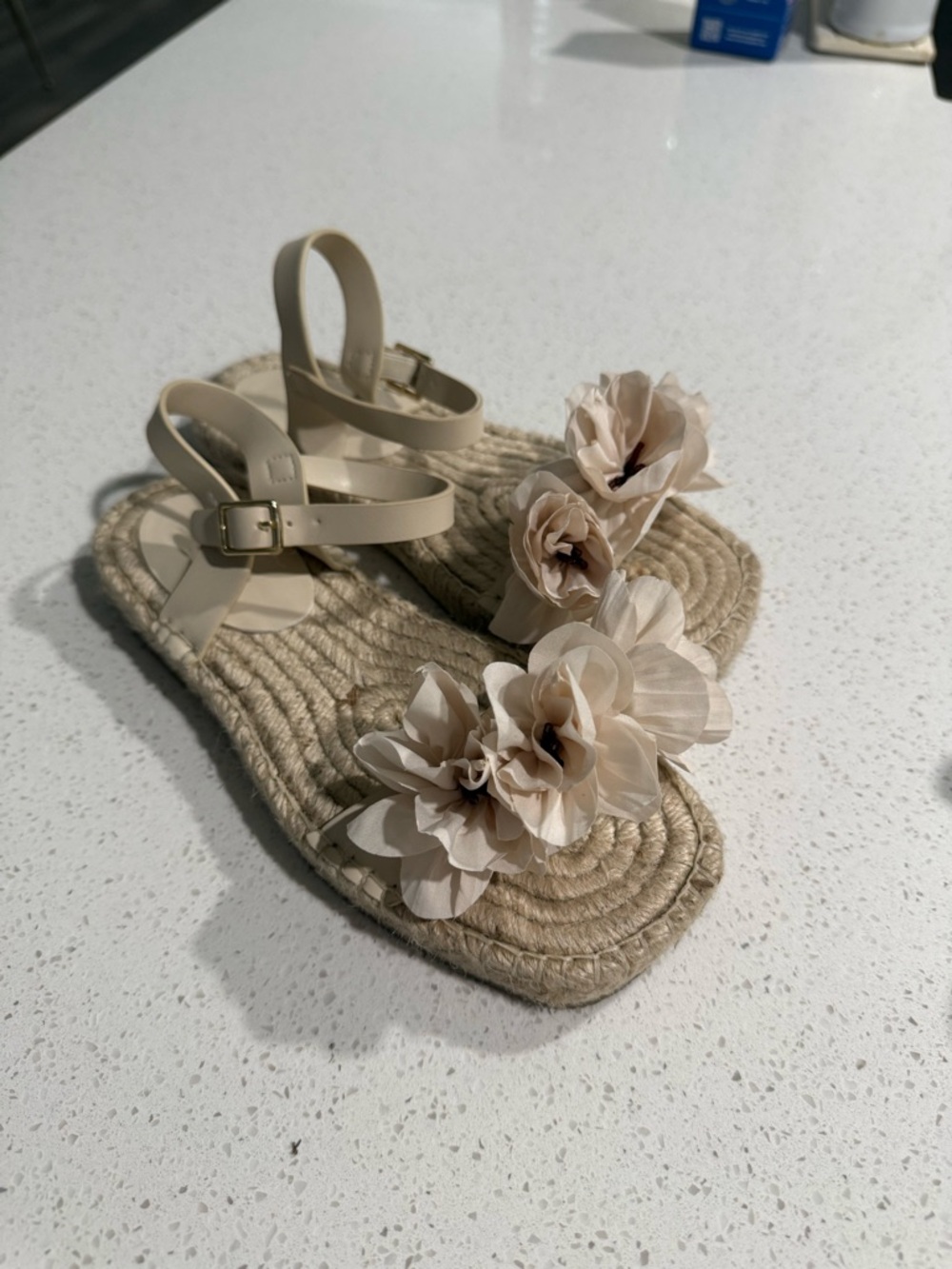 Girls Beige Floral Espadrille Sandals